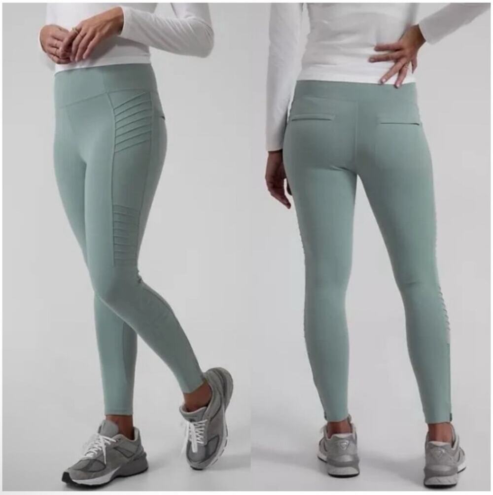 Athleta Pants Womens Small Blue Green Delancey Moto Skinny Zip Pull On Travel